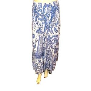Jaase Women's XS Blue Floral Maxi Skirt Flowy Drawstring Festival